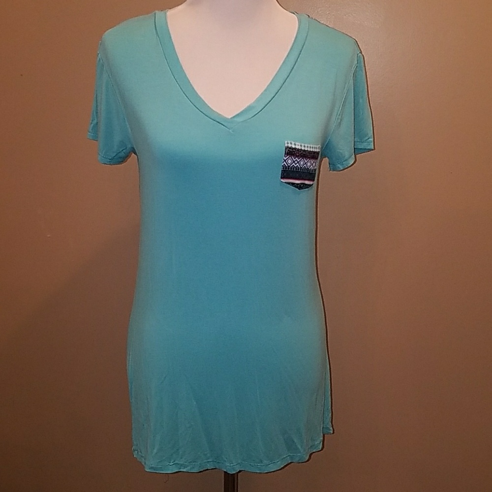 Aqua Tee with Tribal Pocket